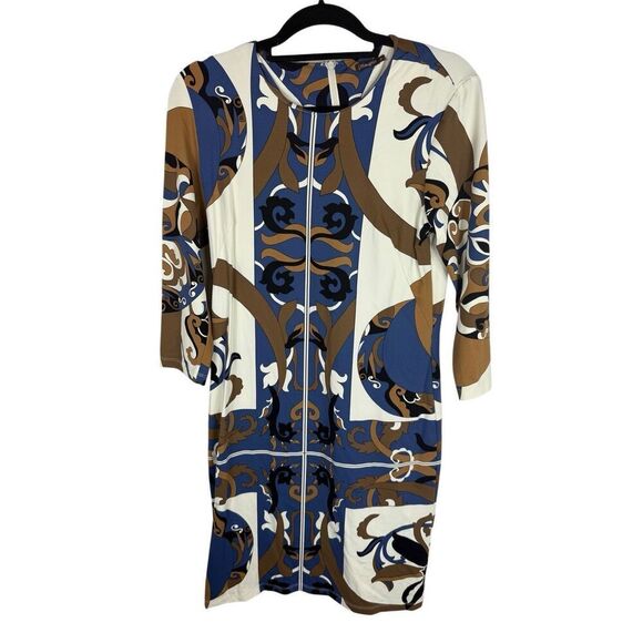 J. McLaughlin Sophia Dress Blue and Khaki- Size M - Picture 1 of 7